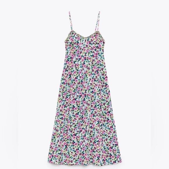 ZARA FLORAL PRINTED MIDI DRESS - Picture 11 of 13
